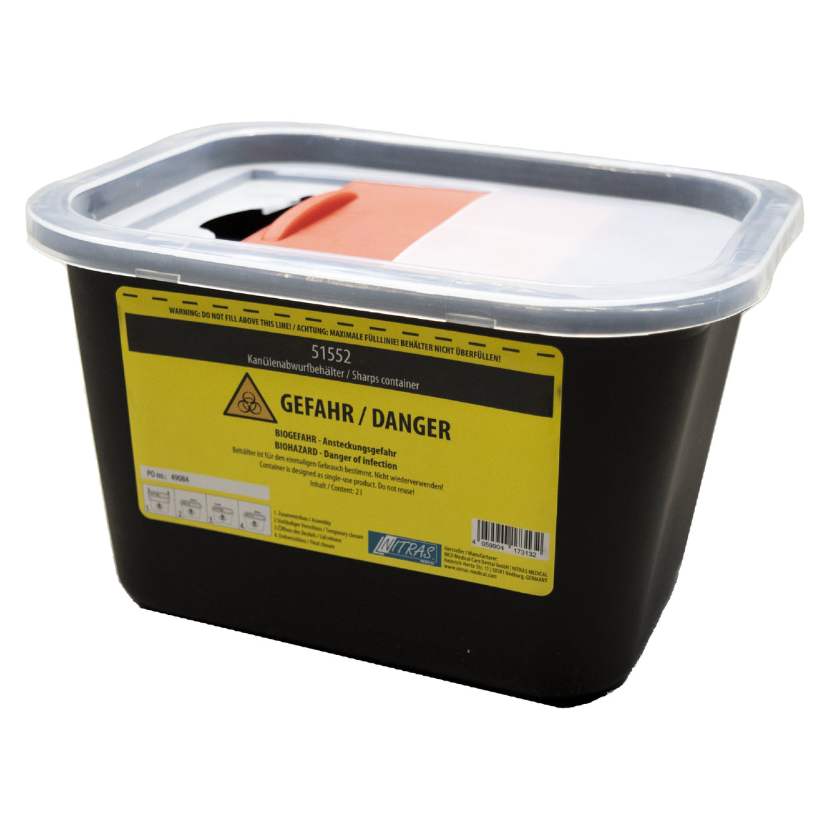 Nitras Sharps Disposal Container Black 2.0L