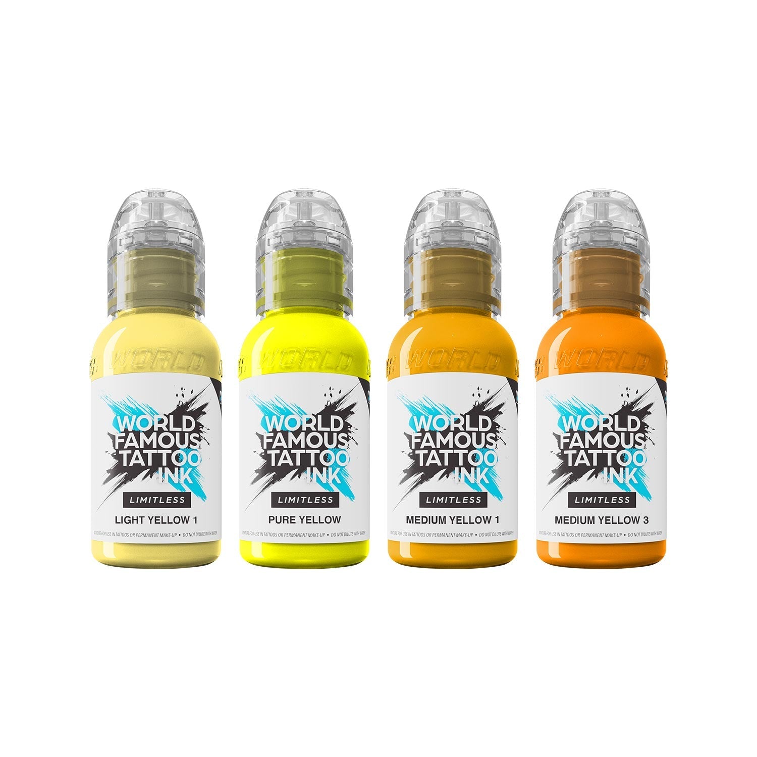 World Famous Limitless Schattierungen von Gelb Tattoo Ink Set 4x30ml