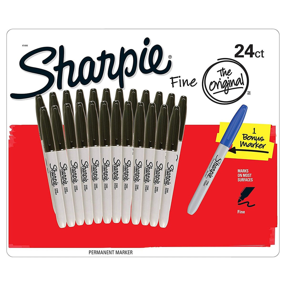 Box of 24 Sharpie Fine Point Black Markers + 1 Blue Marker