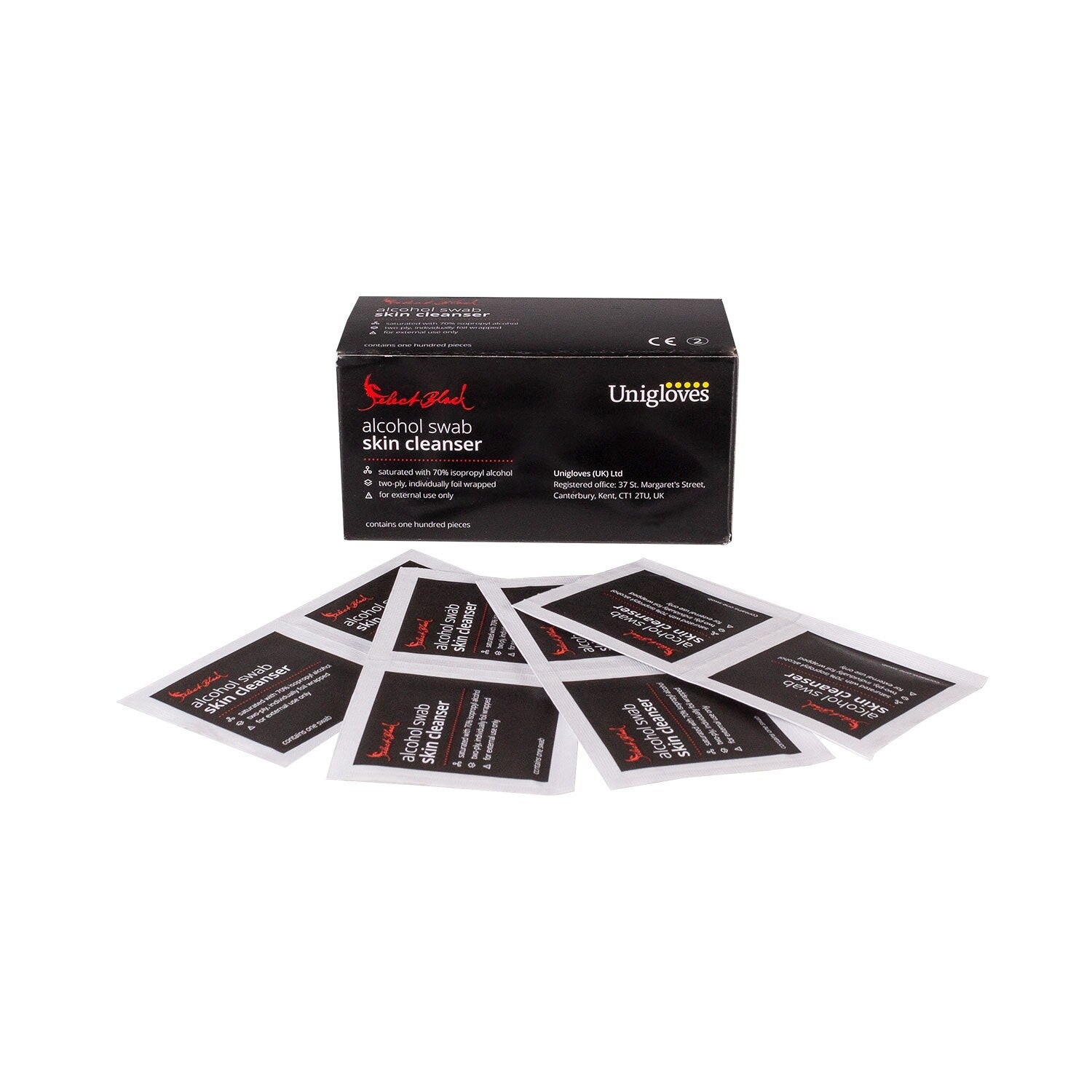 Box of 100 Unigloves 70% IPA Alcohol Swab Sachets