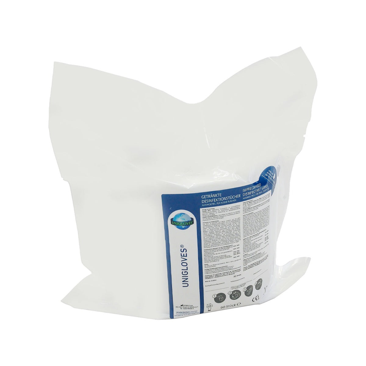 packung-mit-90-unigloves-impr-gnierten-desinfektionst-chern-alkoholfrei-300-mm-x-300-mm image 1