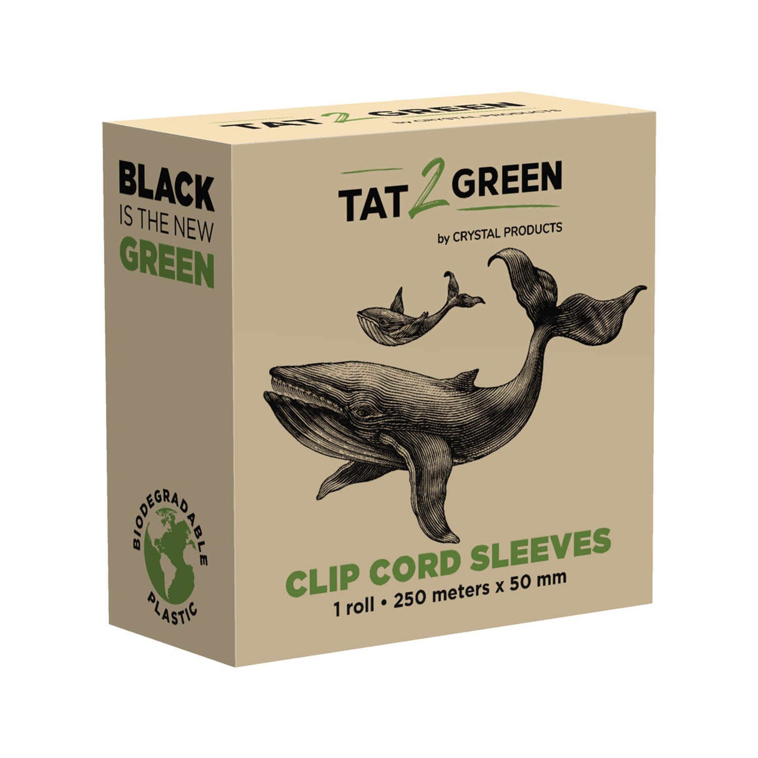tat2green-black-clip-cord-sleeves-roll-uncut image 1